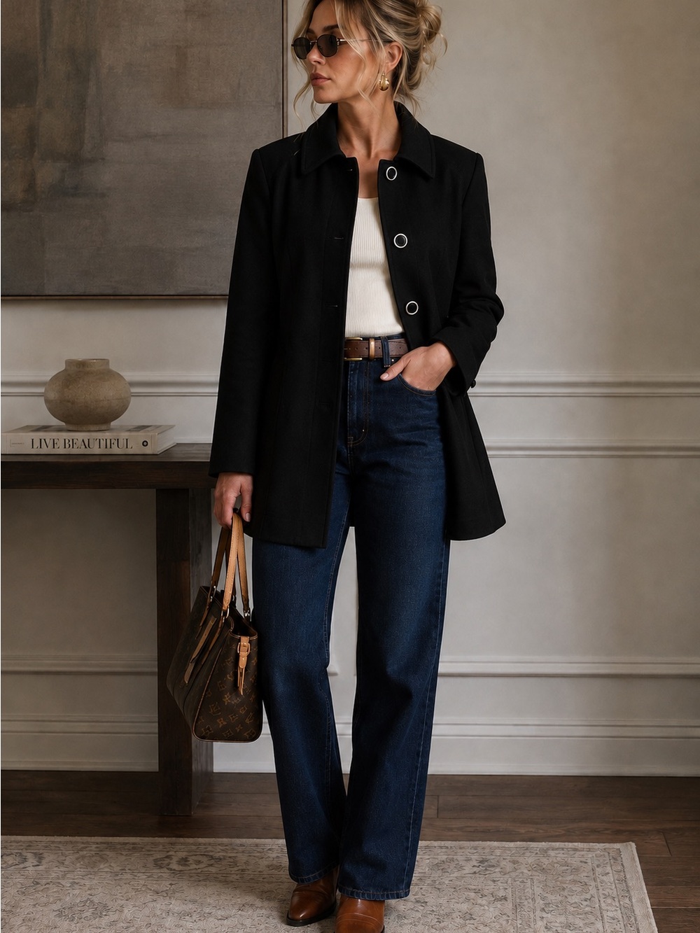 Women's Black Button-Front Trench Coat